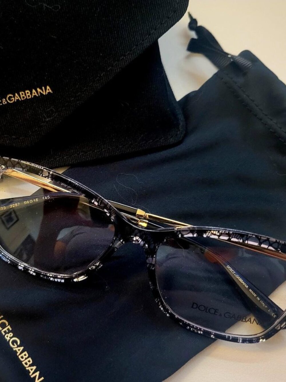 Dolce & Gabbana DG3393 3287 Black Lace Eyeglasses 56-16-145 NEW D&G Case